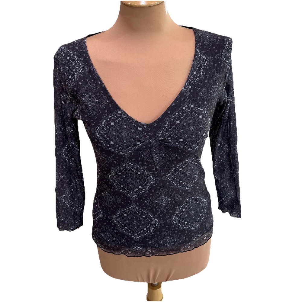 Weston Wear Women's Gray Mesh Stretch Top Size Medium Y2K Boho Hippie